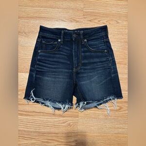 American Eagle Outfitters Dark Blue Frayed Jean Shorts